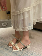 LBSFY  -  White/Pink Women Slippers Summer Dress Shoes Flower Design Thick Mid Heels Flower Design Party Sexy Sandals Size 35-39 Fashion